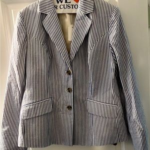 J. Peterman Blue and White Striped Button Blazer New with Tags Size 12